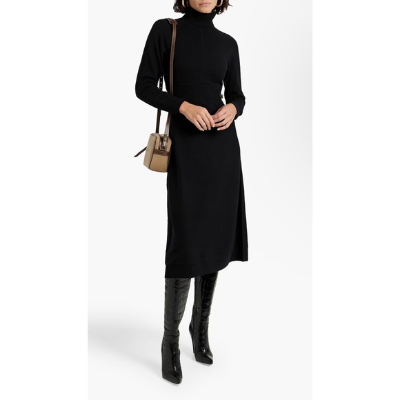 DEREK‎ LAM 10 CROSBY Embellished Wool Turtleneck Midi Dress In Black M NEW $550
